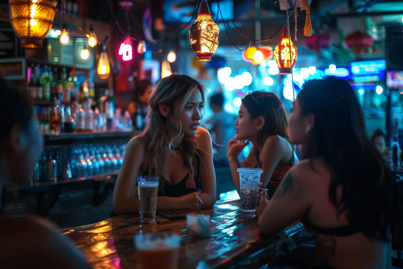 Pattaya girls having a discussion at a local bar