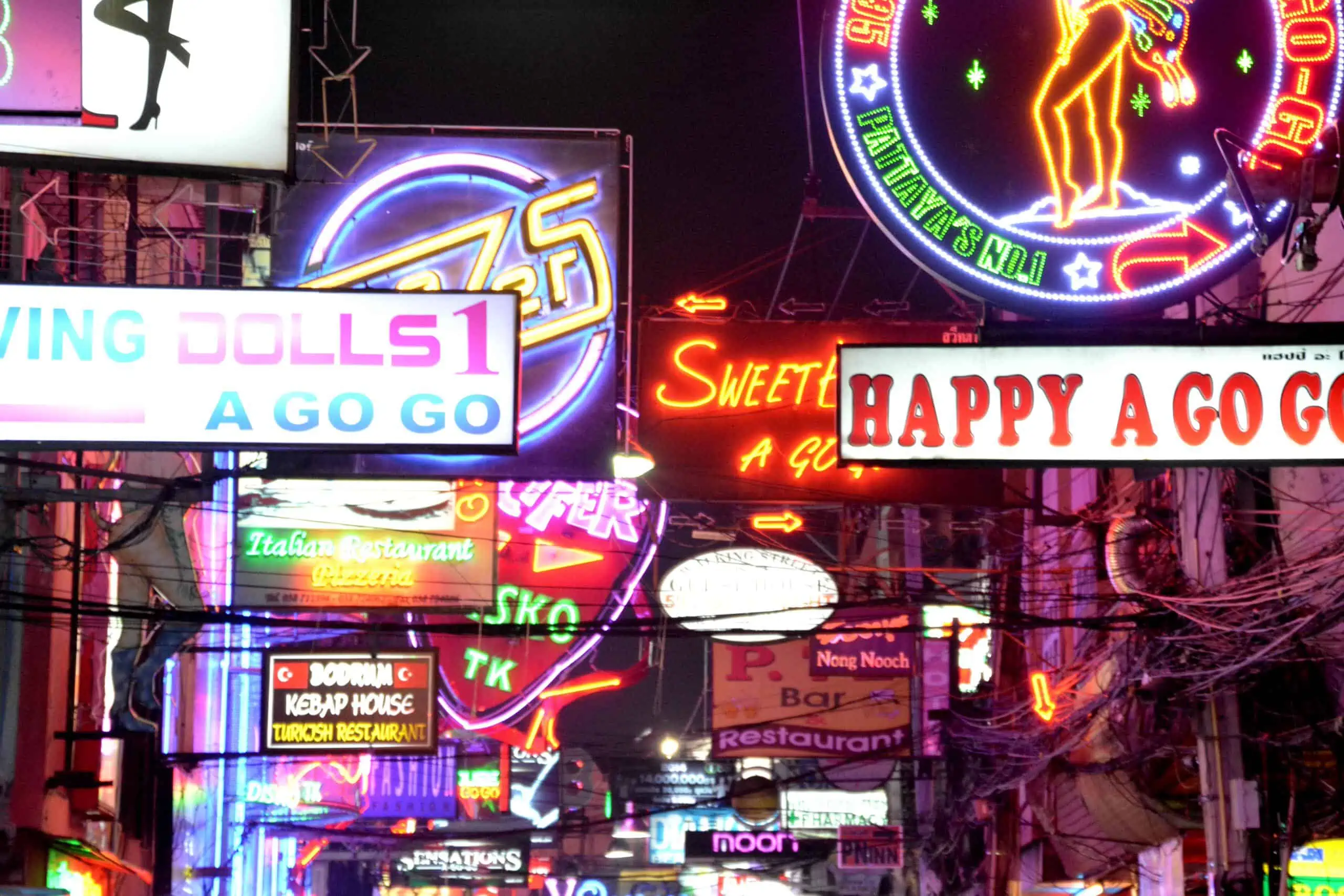 Walking street neon signs in Pattaya, Thailand